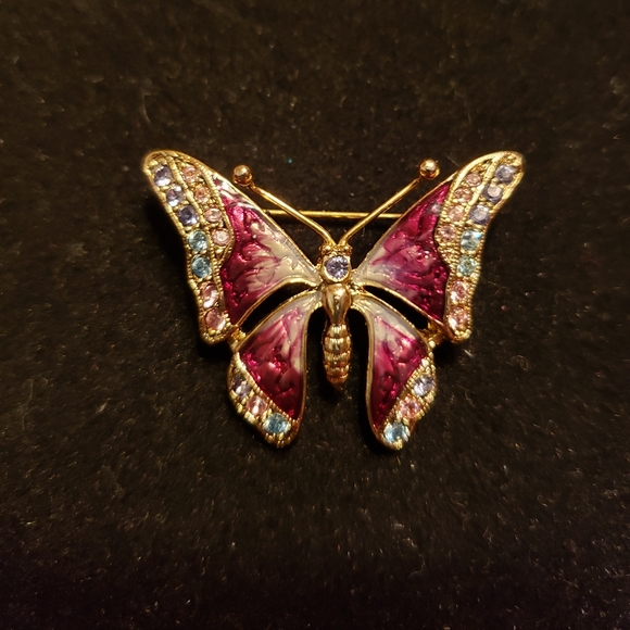 Vintage Liz Claiborne  Butterfly Pin Brooch w/ Rhinestones & Enamel - Picture 2 of 6